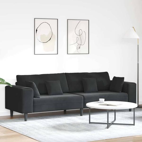 ARDEBO.de - Samt Sofa mit Kissen mit Kissen Schwarz 208 cm Samt
