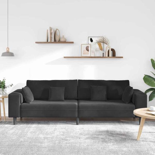 Samt Sofa mit Kissen mit Kissen Schwarz 208 cm Samt