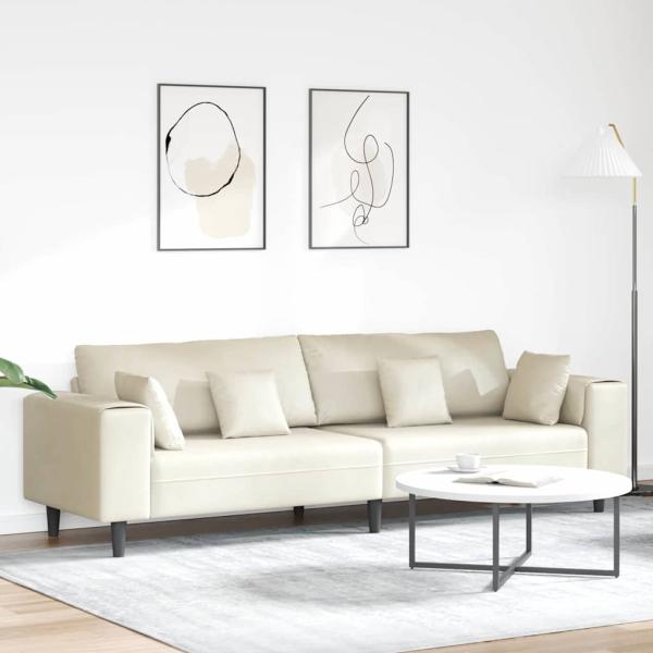 ARDEBO.de - Samt Sofa mit Kissen mit Kissen Cremefarben 208 cm Samt