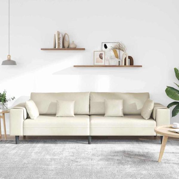 Samt Sofa mit Kissen mit Kissen Cremefarben 208 cm Samt
