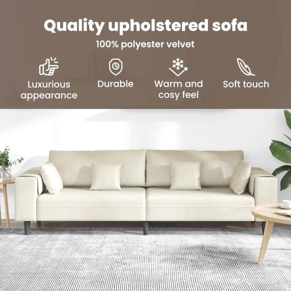 Samt Sofa mit Kissen mit Kissen Cremefarben 208 cm Samt
