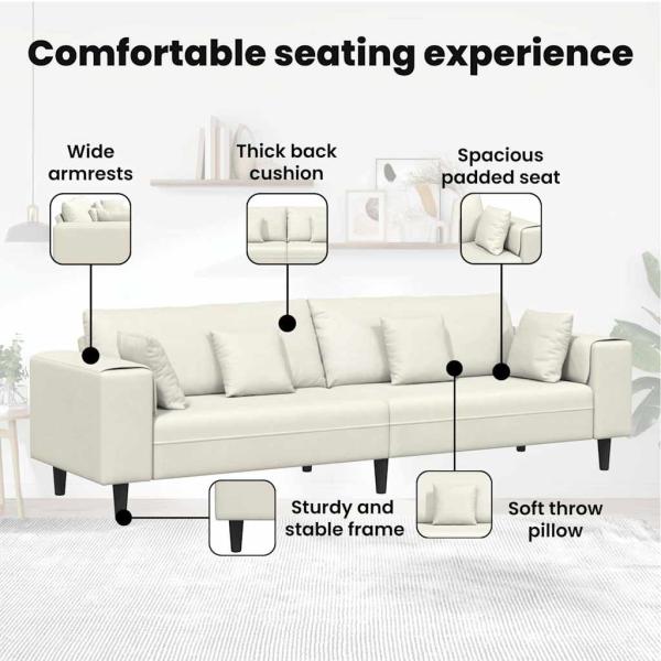 Samt Sofa mit Kissen mit Kissen Cremefarben 208 cm Samt