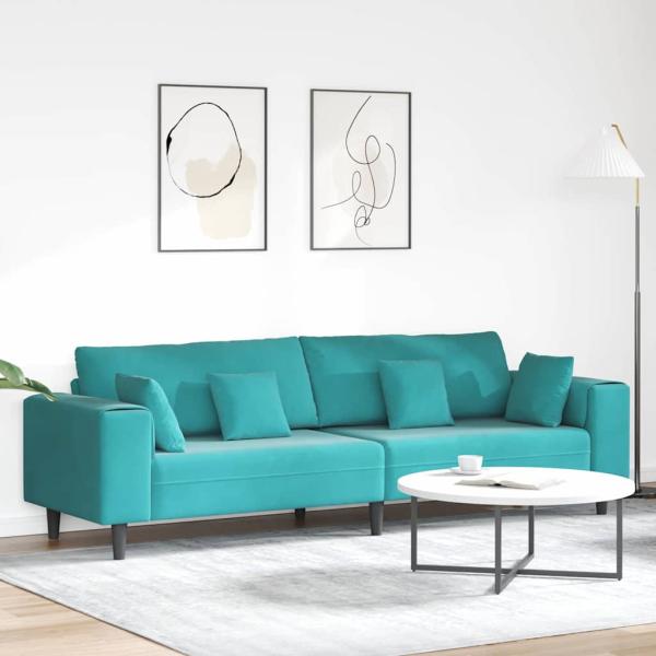 ARDEBO.de - Samt Sofa mit Kissen mit Kissen Türkis 208 cm Samt