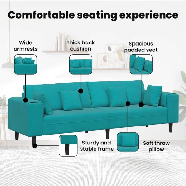 Samt Sofa mit Kissen mit Kissen Türkis 208 cm Samt