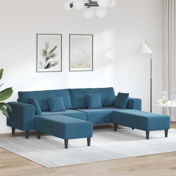 ARDEBO.de - Samt Sofa mit Kissen mit Kissen 3 pcs Blau 208 cm Samt