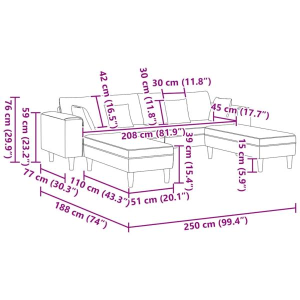 Samt Sofa mit Kissen mit Kissen 3 pcs Blau 208 cm Samt