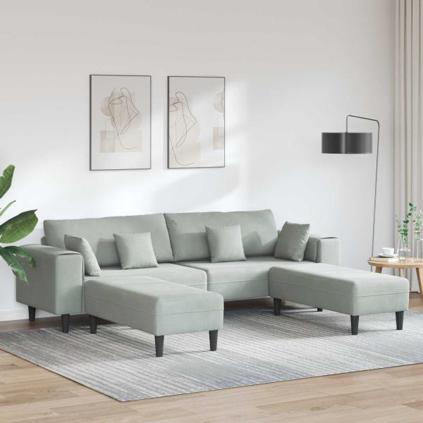 ARDEBO.de - Samt Sofa mit Kissen mit Kissen 3 pcs Hellgrau 208 cm Samt
