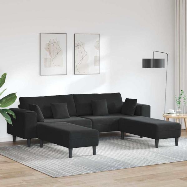 ARDEBO.de - Samt Sofa mit Kissen mit Kissen 3 pcs Schwarz 208 cm Samt