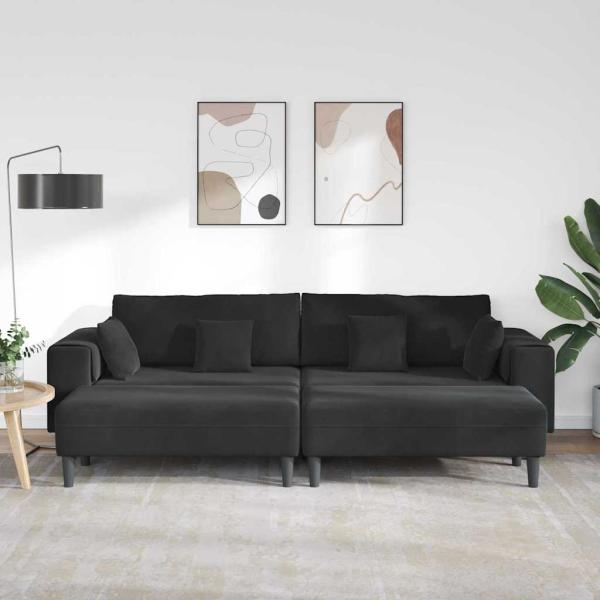 Samt Sofa mit Kissen mit Kissen 3 pcs Schwarz 208 cm Samt
