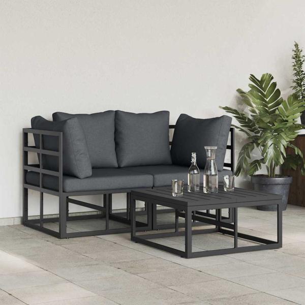 Garten-Sofa-Set 3 pcs Schwarz 70 x 70 x 32 cm Aluminium