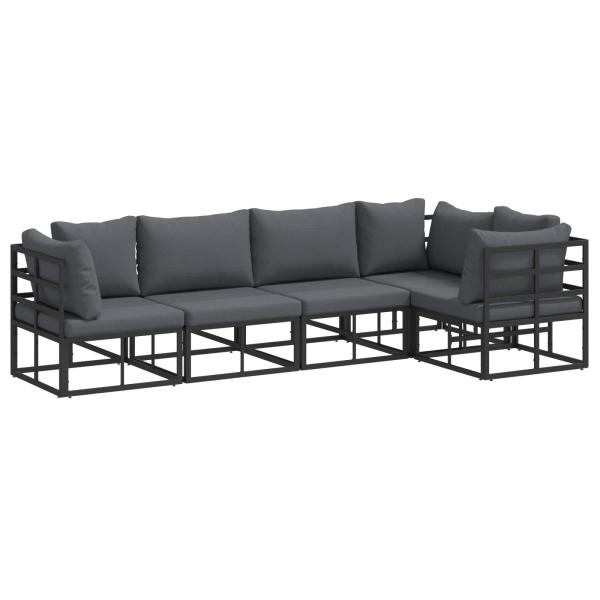 ARDEBO.de - Garten-Sofa-Set 5 pcs Schwarz 283 x 143 x 71 cm Aluminium