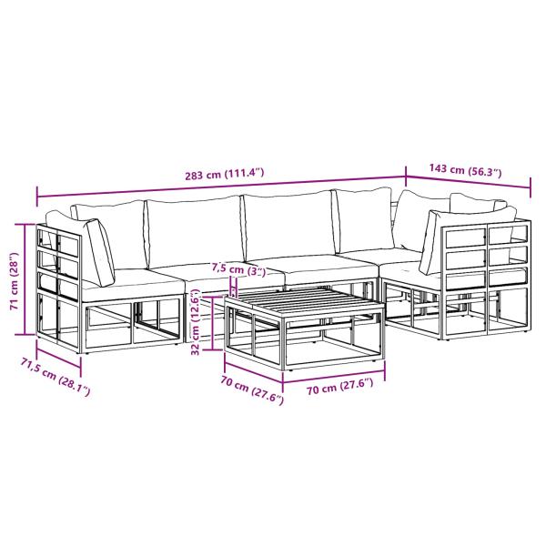 Gartensofa-set mit Kissen 6 pcs Schwarz Aluminium