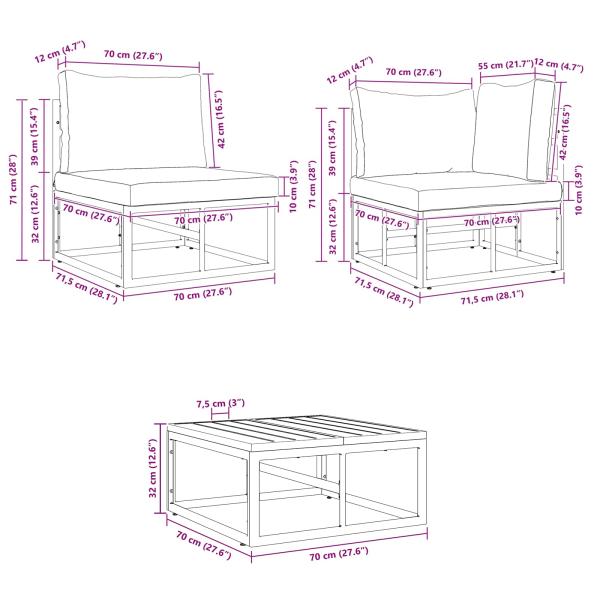 Gartensofa-set mit Kissen 6 pcs Schwarz Aluminium