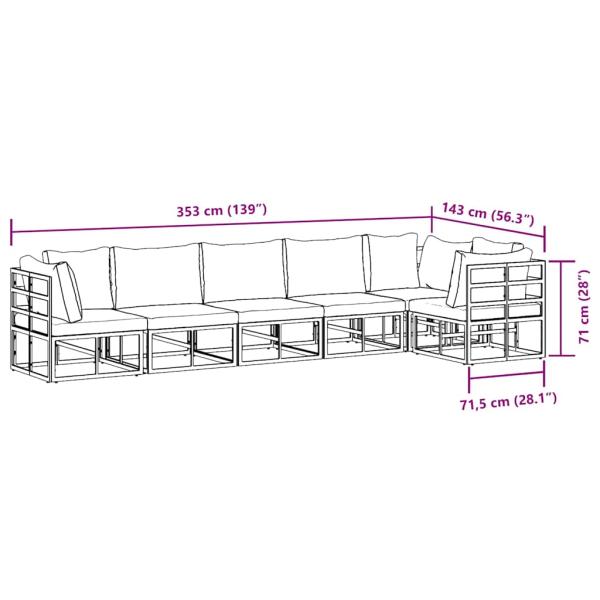 Garten-Sofa-Set 6 pcs Schwarz 70 x 70 x 32 cm Aluminium
