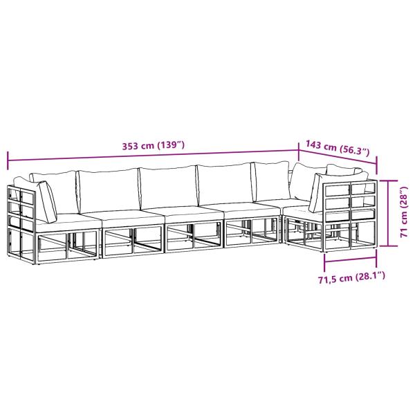Gartensofa-set mit Kissen 6 pcs Schwarz Aluminium
