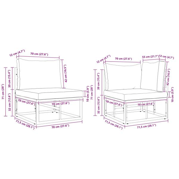 Gartensofa-set mit Kissen 6 pcs Schwarz Aluminium
