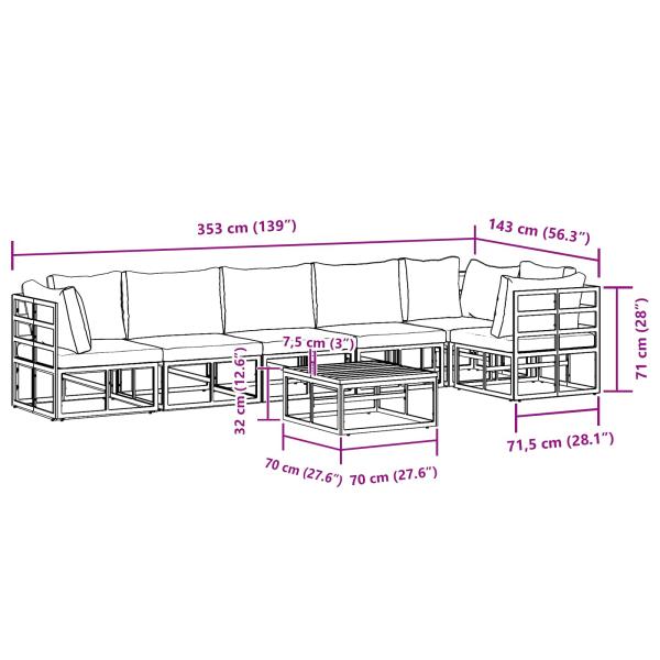 Garten-Sofa-Set 7 pcs Schwarz 70 x 70 x 32 cm Aluminium