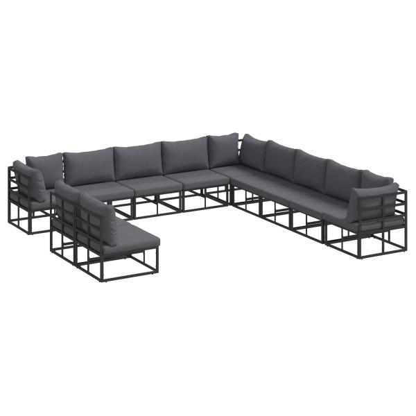 Garten-Sofa-Set 11 pcs Schwarz 70 x 70 x 32 cm Aluminium