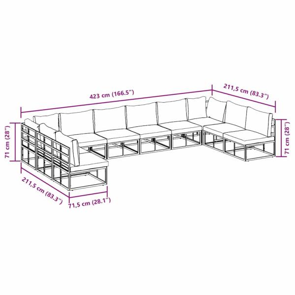 Garten-Sofa-Set 10 pcs Schwarz 423 x 211.5 x 71 cm Aluminium