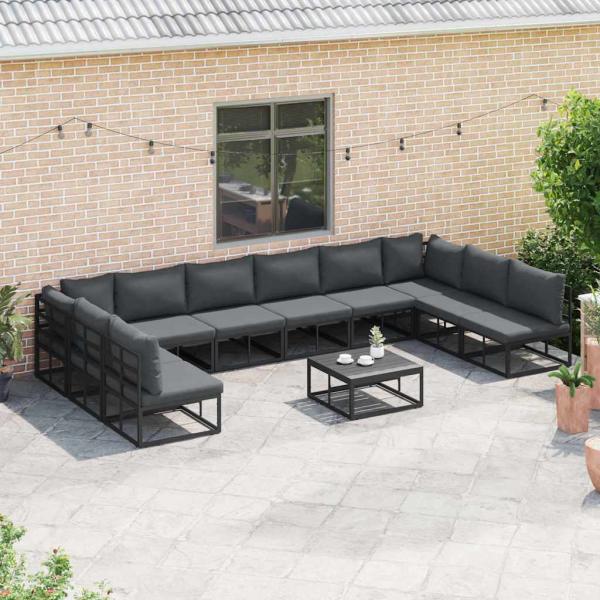 Garten-Sofa-Set 11 pcs Schwarz 70 x 70 x 32 cm Aluminium