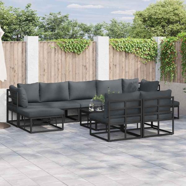 ARDEBO.de - Garten-Sofa-Set 10 pcs Schwarz 70 x 70 x 32 cm Aluminium