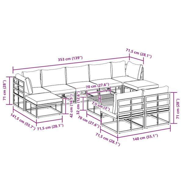 Garten-Sofa-Set 10 pcs Schwarz 70 x 70 x 32 cm Aluminium