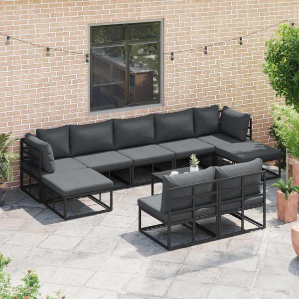 Garten-Sofa-Set 10 pcs Schwarz 70 x 70 x 32 cm Aluminium