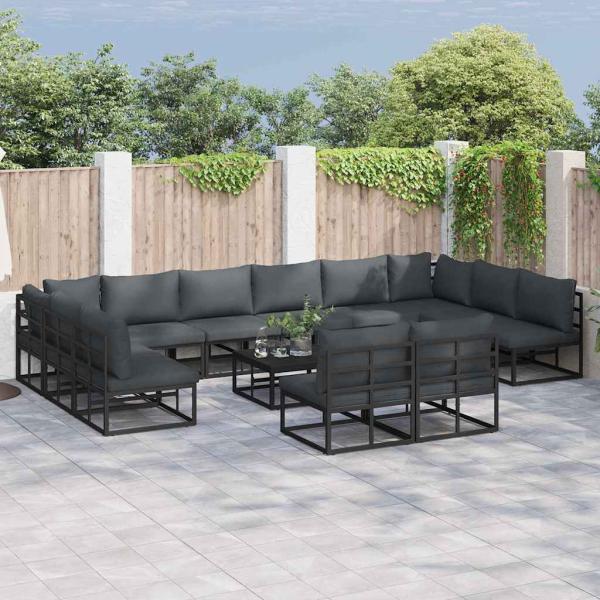 ARDEBO.de - Garten-Sofa-Set 12 pcs Schwarz 423 x 211,5 x 71 cm Aluminium