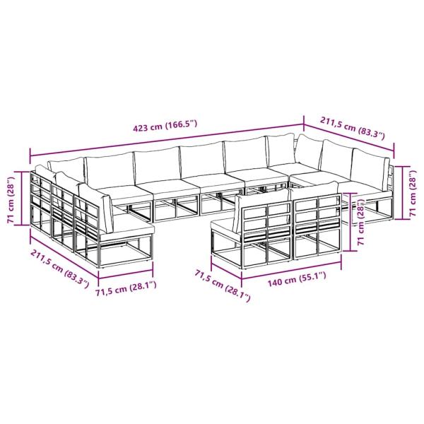 Garten-Sofa-Set 12 pcs Schwarz 423 x 211,5 x 71 cm Aluminium