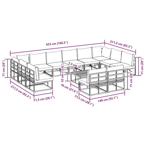 Garten-Sofa-Set 13 pcs Schwarz 70 x 70 x 32 cm Aluminium