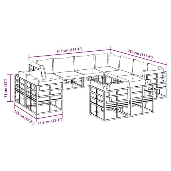 Garten-Sofa-Set 11 pcs Schwarz 283 x 283 x 71 cm Aluminium