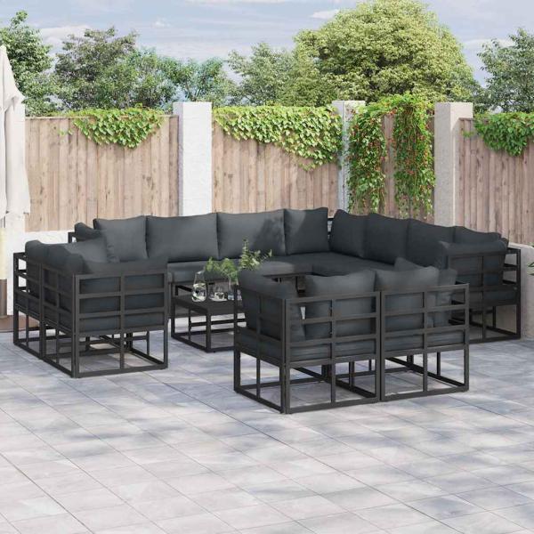 ARDEBO.de - Garten-Sofa-Set 12 pcs Schwarz 70 x 70 x 32 cm Aluminium