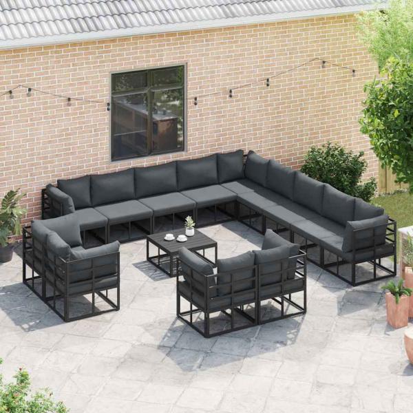 ARDEBO.de - Garten-Sofa-Set 14 pcs Schwarz 70 x 70 x 32 cm Aluminium