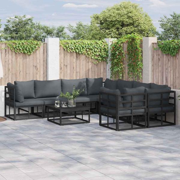 ARDEBO.de - Garten-Sofa-Set 8 pcs Schwarz 283 x 283 x 71 cm Aluminium