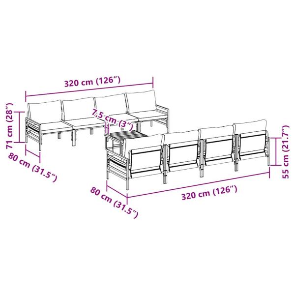 Garten-Sofa-Set mit Kissen mit Kissen 9 pcs Anthrazit 70 x 70.5 x 31.5 cm