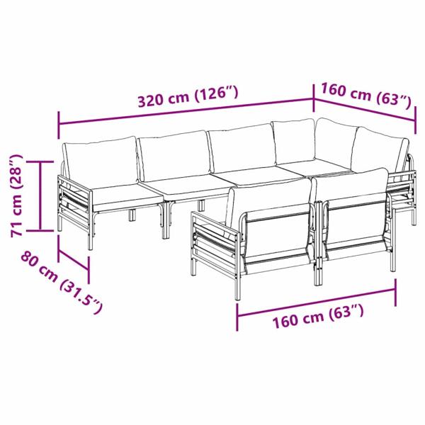 Garten-Sofa-Set 7 pcs Anthrazit 320 x 160 x 71 cm Stahl & Stoff