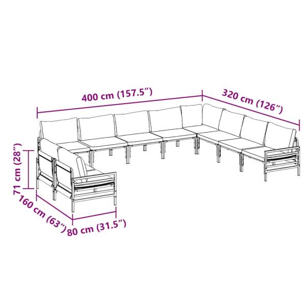 Garten-Sofa-Set 10 pcs Anthrazit Stahl