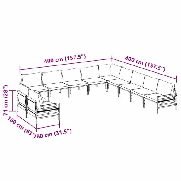 Garten-Sofa-Set 11 pcs Anthrazit Stahl