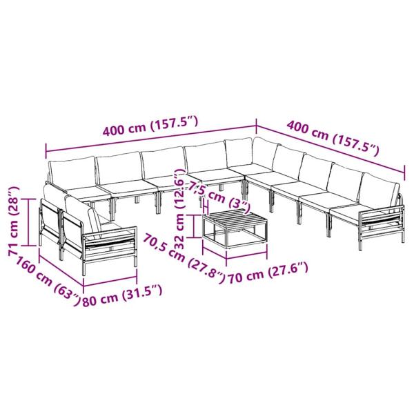 Garten-Sofa-Set 12 pcs Anthrazit Stahl