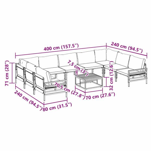 Garten-Sofa-Set 10 pcs Anthrazit Stahl