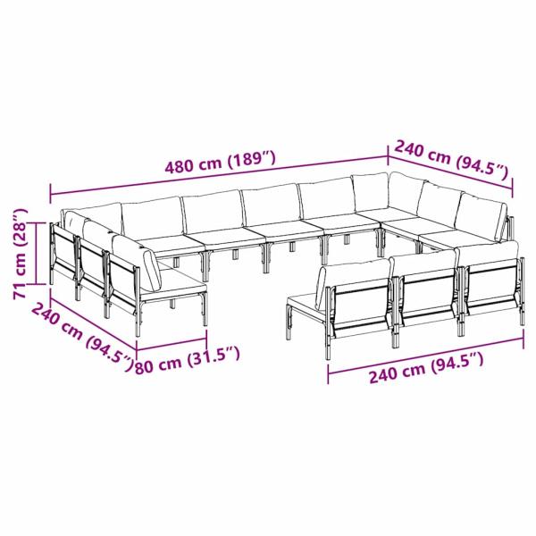 Gartensofa-set 13 Stk. Schwarz Stahl
