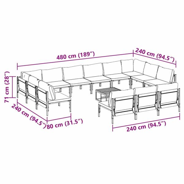 Gartensofa-set 14 Stk. Schwarz Stahl