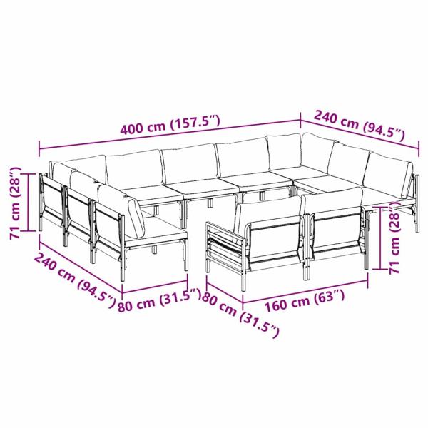 Garten-Sofa-Set 11 pcs Anthrazit Stahl