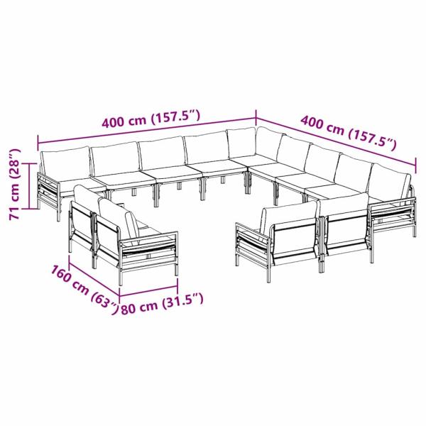 Gartensofa-set 13 Stk. Schwarz Stahl