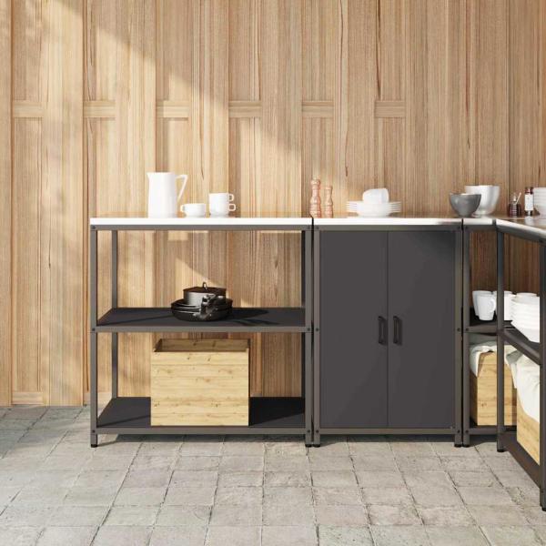 ARDEBO.de - Küchenlager-Set mit Regal mit Speicher mit Tür Verstellbar 2 pcs Schwarz 150 x 50 x 92 cm