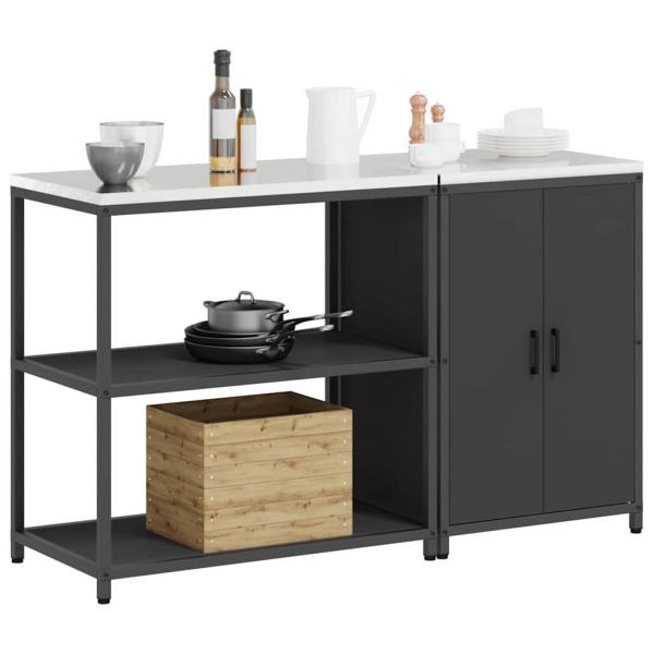 Küchenlager-Set mit Regal mit Speicher mit Tür Verstellbar 2 pcs Schwarz 150 x 50 x 92 cm