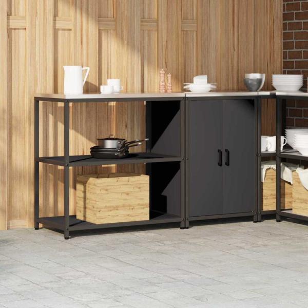 Küchenlager-Set mit Regal mit Speicher mit Tür Verstellbar 2 pcs Schwarz 150 x 50 x 92 cm