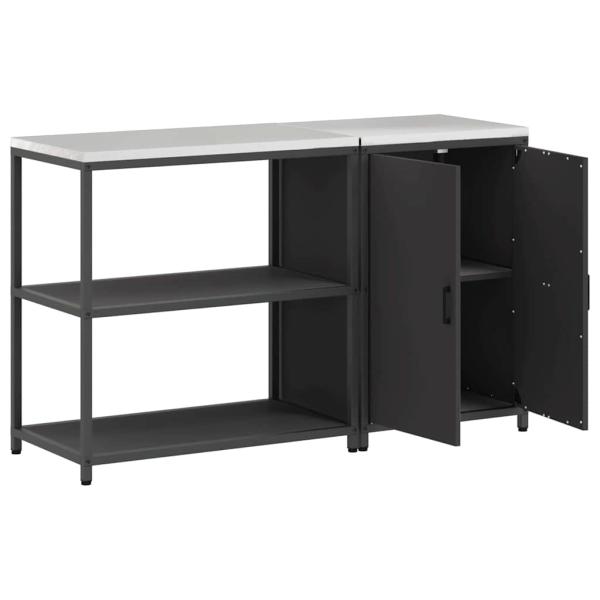 Küchenlager-Set mit Regal mit Speicher mit Tür Verstellbar 2 pcs Schwarz 150 x 50 x 92 cm