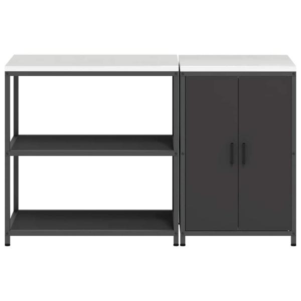 Küchenlager-Set mit Regal mit Speicher mit Tür Verstellbar 2 pcs Schwarz 150 x 50 x 92 cm