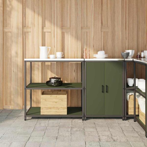 ARDEBO.de - Küchenlager-Set mit Regal mit Speicher mit Tür Verstellbar 2 pcs Olive Grün 150 x 50 x 92 cm